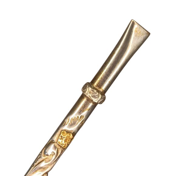 Vintage Bombilla Yerba Mate Straw 800 Silver Gold Gilt Accents Scroll Design 8" - Picture 6 of 14